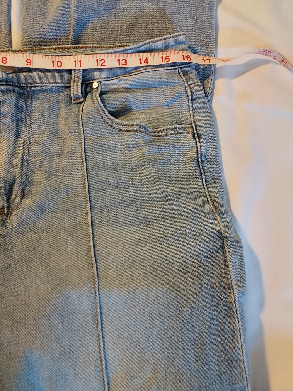 Risen Jeans High Rise Front Seam Wide Leg Blue Denim Pants Light Wash 15 - Picture 5 of 10